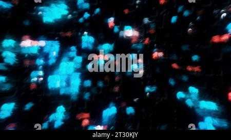 Glänzende Muster auf dunklem Hintergrund. Bewegung. Linien mit hellen Schattierungen, die im 3D-Format hervorgehoben werden. Stockfoto