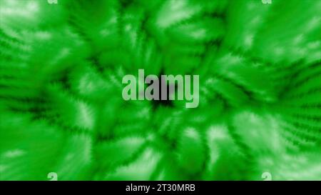 Grüner und türkisfarbener Tunnel. Bewegung. Ein heller Tunnel in Form einer Blume aus Computergrafik. Stockfoto