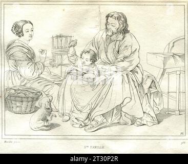 DIE HEILIGE FAMILIE. MURILLO. Museum für Malerei und Skulptur, GEZEICHNET UND STICH VON REVEIL.LONDYN.PARIS 1833 Stockfoto