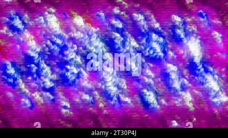 Blau und violett glänzend. Bewegung. Irisierender Glitzer mit verschiedenen Farbtönen im 3D-Format. Stockfoto
