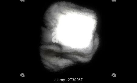 Graue dreidimensionale Kugel. Bewegung. Ein schwarzer Hintergrund mit einer grauen runden Substanz in der Abstraktion, die sich ausdehnt. Stockfoto