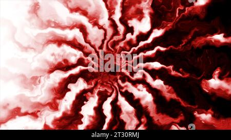 Gelber und roter Tunnel in der Abstraktion. Bewegung. Ein helles Portal aus Linien, das leuchtet und sich bewegt. Stockfoto