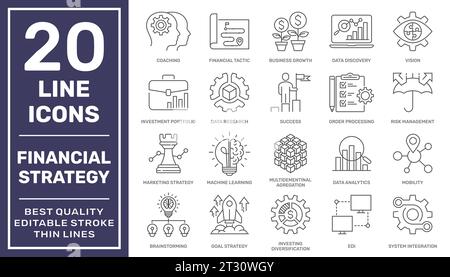 Einfache Gruppe von Vektorlinien-Symbolen für Finanzstrategien. Bearbeitbare Kontur. Pixel Perfekt. EPS 10 Stock Vektor
