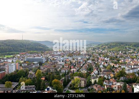 Blick auf das Stadtbild von Winterthur (Schweiz), einschließlich Viertel Wuelflingen Stockfoto