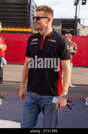 Austin, Usa . Oktober 2023. Nico Hulkenberg kommt am 22. Oktober 2023 auf dem Circuit of the Americas in Austin an. (Foto: Stephanie Tacy/SIPA USA) Credit: SIPA USA/Alamy Live News Stockfoto