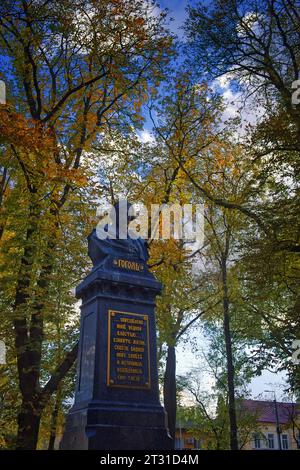 Das Denkmal für den genialen Schriftsteller Nikolai Gogol befindet sich in der Stadt Nischyn, Region Tschernigow, auf der Hauptallee auf dem Gogol-Platz im Stadtzentrum Stockfoto