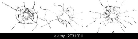 Große Ansammlung von Glasrissen auf schwarzem Hintergrund. Konzept der Schaufensteraufnahmen für die Gestaltung. Stockfoto