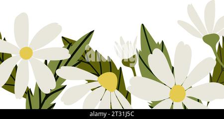 Mit weißen Gänseblümchen, Kamillenblüten. Vektorillustrationssatz. Niedliche, runde Blumenkopf Pflanzen-Natur-Kollektion. Dekorationselement. Liebeskarte Stock Vektor
