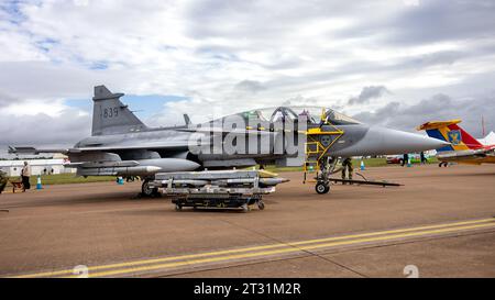 Schwedische Luftwaffe - Saab JAS-39D Gripen, statisch auf dem Royal International Air Tattoo 2023. Stockfoto