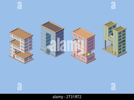 Illustration der isometrischen Stadtlandschaft mit den Zahlen 2024 aus Gebäudedächern, Neujahrsvektorillustration. Stock Vektor