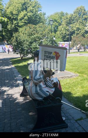 Stop Tigray Genocide , Leute von Tigray protestieren in Oslo, Norwegen am 24. Juni 2022. Sie sehen ihre Sorge und Verzweiflung in ihren Augen. So traurig Stockfoto