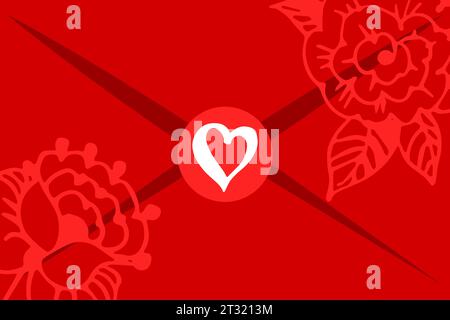 Brief mit Herz, Botschaft der Liebe im Umschlag, Illustration eines Liebesbriefes. Vektorabbildung. Flach Stock Vektor