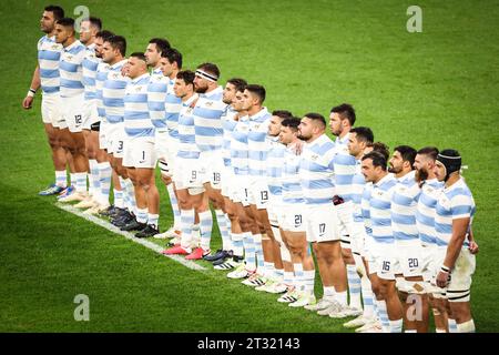 Saint-Denis, Frankreich, Frankreich. Oktober 2023. Team von Argentinien während der Weltmeisterschaft 2023, Halbfinalspiel zwischen Argentinien und Neuseeland am 20. Oktober 2023 in Saint-Denis bei Paris. (Kreditbild: © Matthieu Mirville/ZUMA Press Wire) NUR REDAKTIONELLE VERWENDUNG! Nicht für kommerzielle ZWECKE! Stockfoto