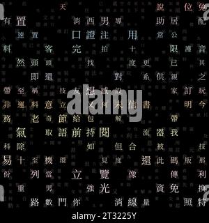 Abstrakter Hintergrund. Zufällige Zeichen des traditionellen chinesischen Alphabets. Gradiented Matrixmuster. Hintergrund in Pastellfarben. Stock Vektor