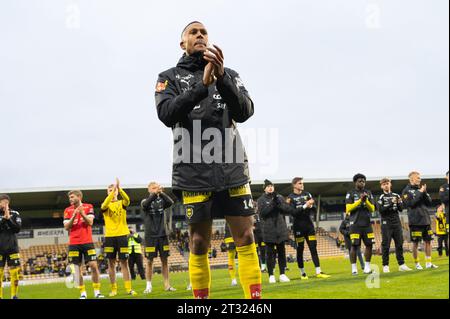 Lillestrom, Norwegen. Oktober 2023. Mathis Bolly (14) aus Lillestrom wurde nach dem Eliteserien-Spiel zwischen Lillestrom und Vaalerenga im Aaraasen Stadion Lillestrom gesehen. (Foto: Gonzales Photo/Alamy Live News Stockfoto