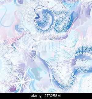 Nahtloses Wintermuster. Heller Winterstil. Fließende, wellige Schneewolken. Moderner Hintergrund für festliche weihnachtsgrafiken. Stock Vektor