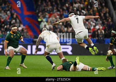 Saint Denis, Frankreich. Oktober 2023. Julien Mattia/Le Pictorium - England - Südafrika - Rugby-Weltmeisterschaft - 21/10/2023 - Frankreich/seine-Saint-Denis/Saint-Denis - Franz Malherbe, Joe Marler, Pieter-Steph du Toit und Tom Curry im Halbfinale der Rugby-Weltmeisterschaft zwischen England und Südafrika im Stade de France am 21. Oktober 2023. Quelle: LE PICTORIUM/Alamy Live News Stockfoto