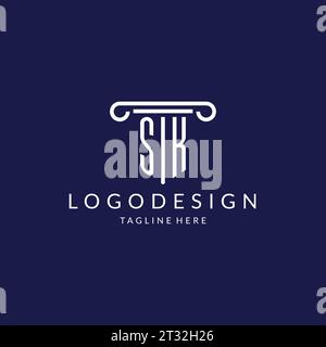 SK-Logo-Monogramm mit säulenförmigem Design Vektor Stock Vektor