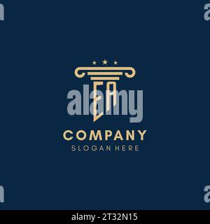 EA-Monogramm-Anfangslogo mit Säule und Sternen, Inspiration für das Design von Anwaltskanzleien Stock Vektor