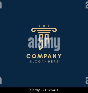 Initiallogo mit SA-Monogramm, Säule und Sternen, Inspiration für das Design von Anwaltskanzleien Stock Vektor