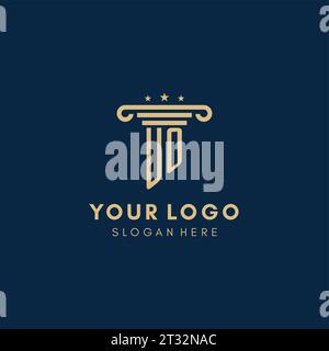 UO-Monogramm-Anfangslogo mit Säule und Sternen, Inspiration für das Design von Anwaltskanzleien Stock Vektor