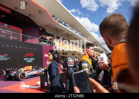 Austin, Usa . Oktober 2023. McLaren-Pilot Lando Norris (4) belegt den dritten Platz beim Formel-1-Grand Prix von Lenovo United States auf dem Circuit of the Americas in Austin, Texas, 22. Oktober 2023. (Foto: Stephanie Tacy/SIPA USA) Credit: SIPA USA/Alamy Live News Stockfoto