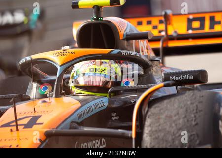 Austin, Usa . September 2023. McLaren-Pilot Lando Norris belegt den dritten Platz beim Formel-1-Lenovo United States Grand Prix auf dem Circuit of the Americas in Austin, Texas, 22. Oktober 2023. (Foto: Stephanie Tacy/SIPA USA) Credit: SIPA USA/Alamy Live News Stockfoto