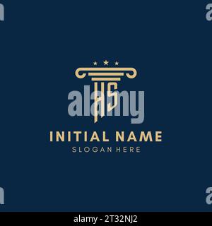 HS-Monogramm-Initiallogo mit Säule und Sternen, Inspiration für das Design von Anwaltskanzleien Stock Vektor