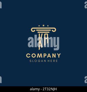 KA-Monogramm-Anfangslogo mit Säule und Sternen, Inspiration für das Design von Anwaltskanzleien Stock Vektor