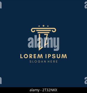 LZ-Monogramm-Initiallogo mit Säule und Sternen, Inspiration für das Design von Anwaltskanzleien Stock Vektor