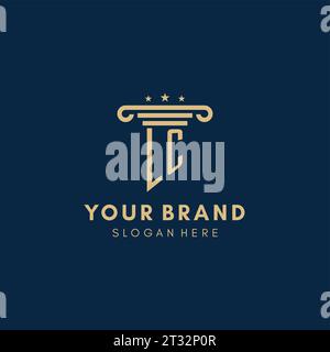 Initiallogo mit LC-Monogramm mit Säule und Sternen, Inspiration für das Design von Anwaltskanzleien Stock Vektor