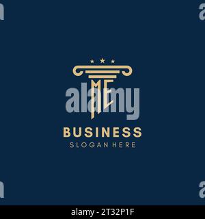 ME-Monogramm-Initiallogo mit Säule und Sternen, Inspiration für das Design von Anwaltskanzleien Stock Vektor