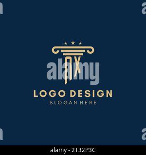 NX-Monogramm-Anfangslogo mit Säule und Sternen, Inspiration für das Design von Anwaltskanzleien Stock Vektor