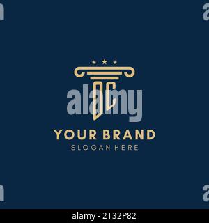 OC-Monogramm-Anfangslogo mit Säule und Sternen, Inspiration für das Design von Anwaltskanzleien Stock Vektor