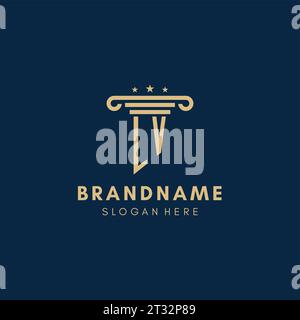 Initiallogo mit LV-Monogramm mit Säule und Sternen, Inspiration für das Design von Anwaltskanzleien Stock Vektor