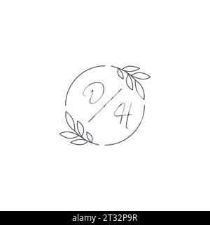 Initialen DH Monogramm Hochzeitslogo mit einfacher Blattkontur und kreisförmiger Vektorgrafik Stock Vektor