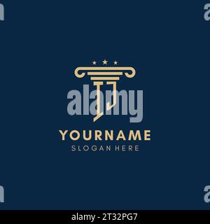 IJ-Monogramm-Initiallogo mit Säule und Sternen, Inspiration für das Design von Anwaltskanzleien Stock Vektor
