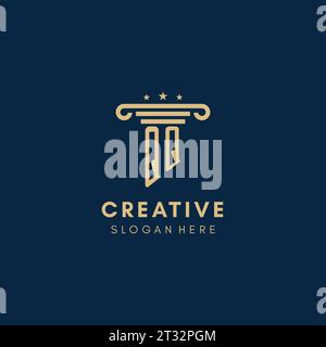 Erstes QQ-Monogramm-Logo mit Säule und Sternen, Inspiration für das Design von Anwaltskanzleien Stock Vektor
