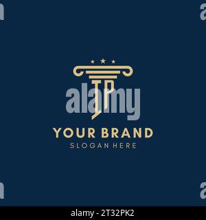 Initiallogo mit IP-Monogramm, Säule und Sternen, Inspiration für das Design von Anwaltskanzleien Stock Vektor