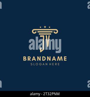 JV-Monogramm-Initiallogo mit Säule und Sternen, Inspiration für das Design von Anwaltskanzleien Stock Vektor