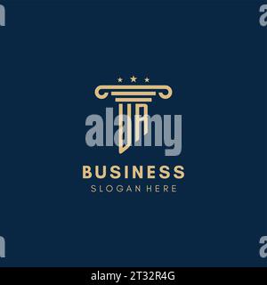 Das ursprüngliche Logo im UR-Monogramm mit Säule und Sternen, Inspiration für das Design von Anwaltskanzleien Stock Vektor