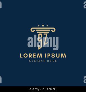 SZ-Monogramm-Initiallogo mit Säule und Sternen, Inspiration für das Design von Anwaltskanzleien Stock Vektor