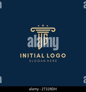 UG-Monogramm-Anfangslogo mit Säule und Sternen, Inspiration für das Design von Anwaltskanzleien Stock Vektor