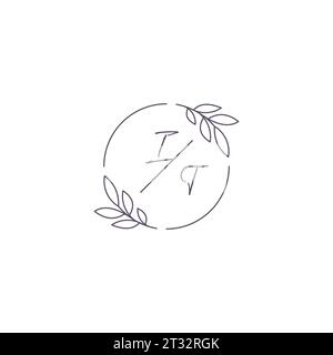 Initialen ES Monogramm Hochzeitslogo mit einfacher Blattkontur und kreisförmiger Vektorgrafik Stock Vektor