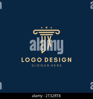 UX-Monogramm-Anfangslogo mit Säule und Sternen, Inspiration für das Design von Anwaltskanzleien Stock Vektor