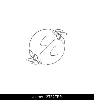 Initialen CC Monogramm Hochzeitslogo mit einfacher Blattkontur und kreisförmiger Vektorgrafik Stock Vektor