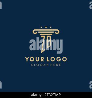 ZB Monogramm-Anfangslogo mit Säule und Sternen, Anwaltskanzleiendesign inspiriert Stock Vektor