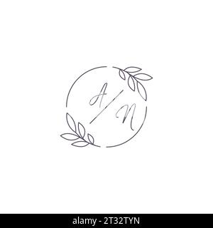 Initialen EIN Monogramm-Hochzeitslogo mit einfacher Blattkontur und kreisförmiger Vektorgrafik Stock Vektor