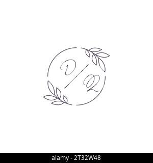 Initialen DQ Monogramm Hochzeitslogo mit einfacher Blattkontur und kreisförmiger Vektorgrafik Stock Vektor