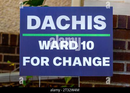 Politische Wahlkampfschild für Bruce Dachis, der für den stadtrat von Minneapolis in Ward 10 kandidiert. Stockfoto